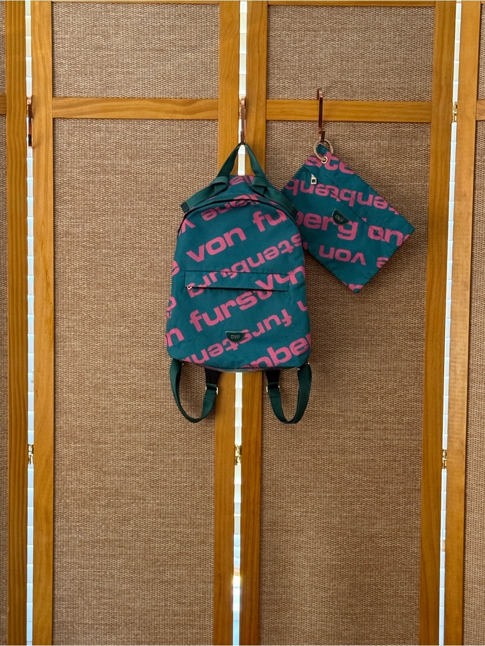 DVF Teal and Pink Logo Backpack Set